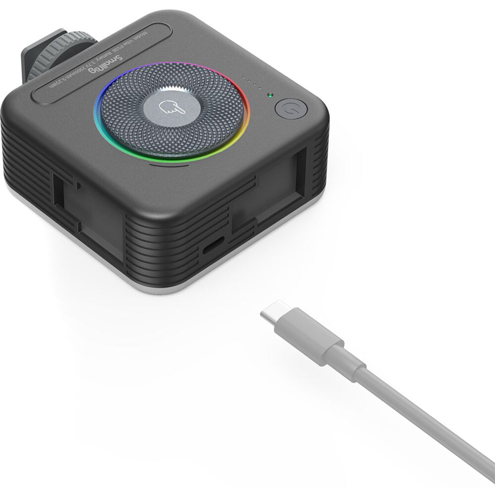 SmallRig Vibe P108 RGB video light showing adjustable color settings and compact design for versatile lighting in video production.