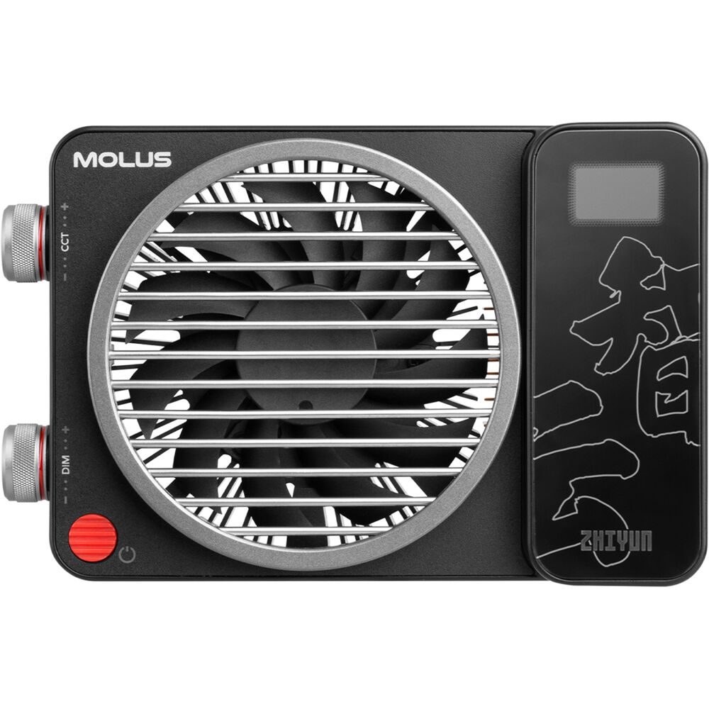 Zhiyun Molus X100 bi-color LED light panel with adjustable brightness and color temperature, shown with mounting accessories.