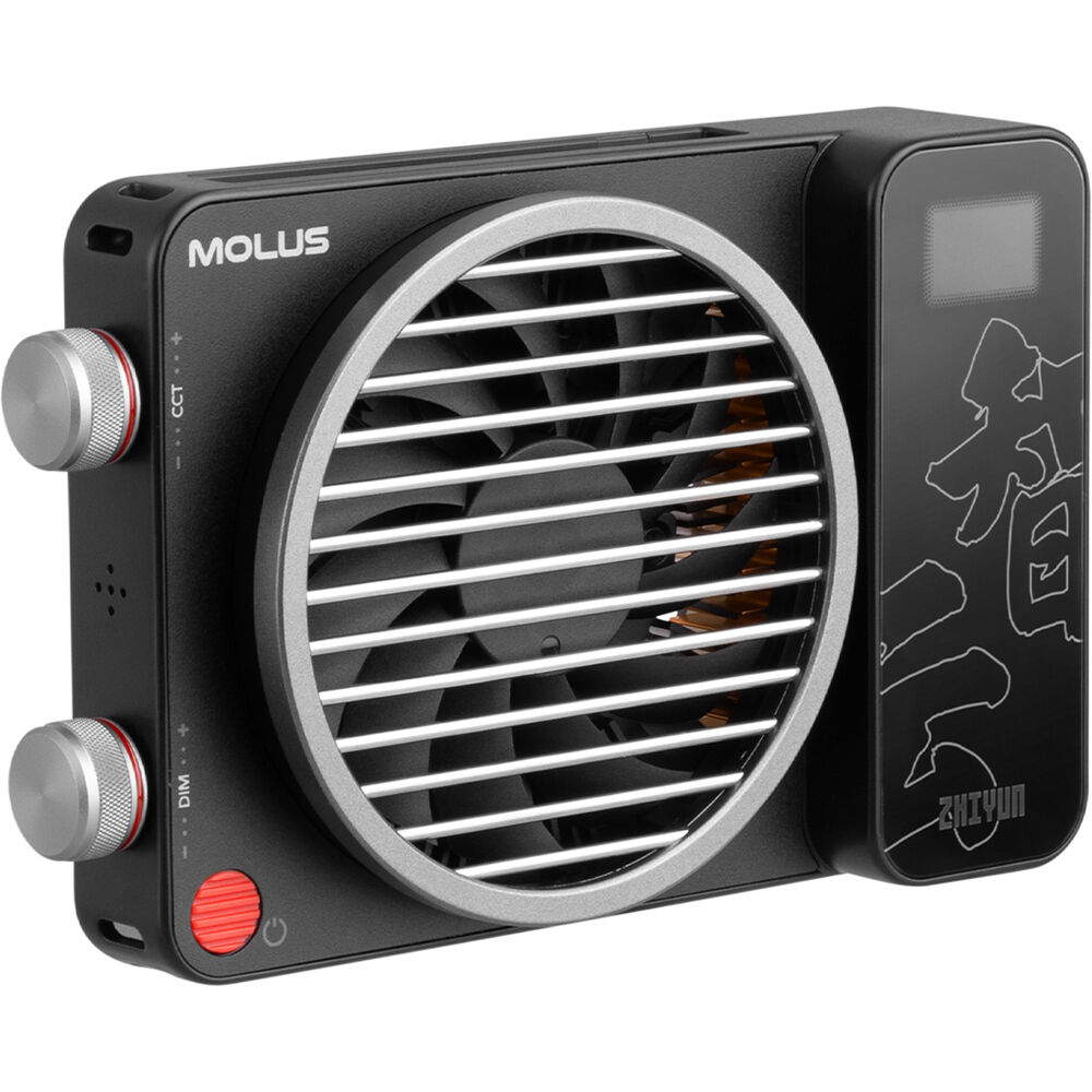 Zhiyun Molus X100 bi-color LED light panel showing adjustable brightness and color temperature controls.