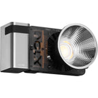 Zhiyun Molus X100 bi-color LED lights in a combo package, showing adjustable light panels with color and brightness controls.