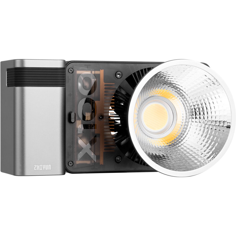 Zhiyun Molus X100 Pro bi-color LED light panel with adjustable brightness and color temperature, mounted on a stand.