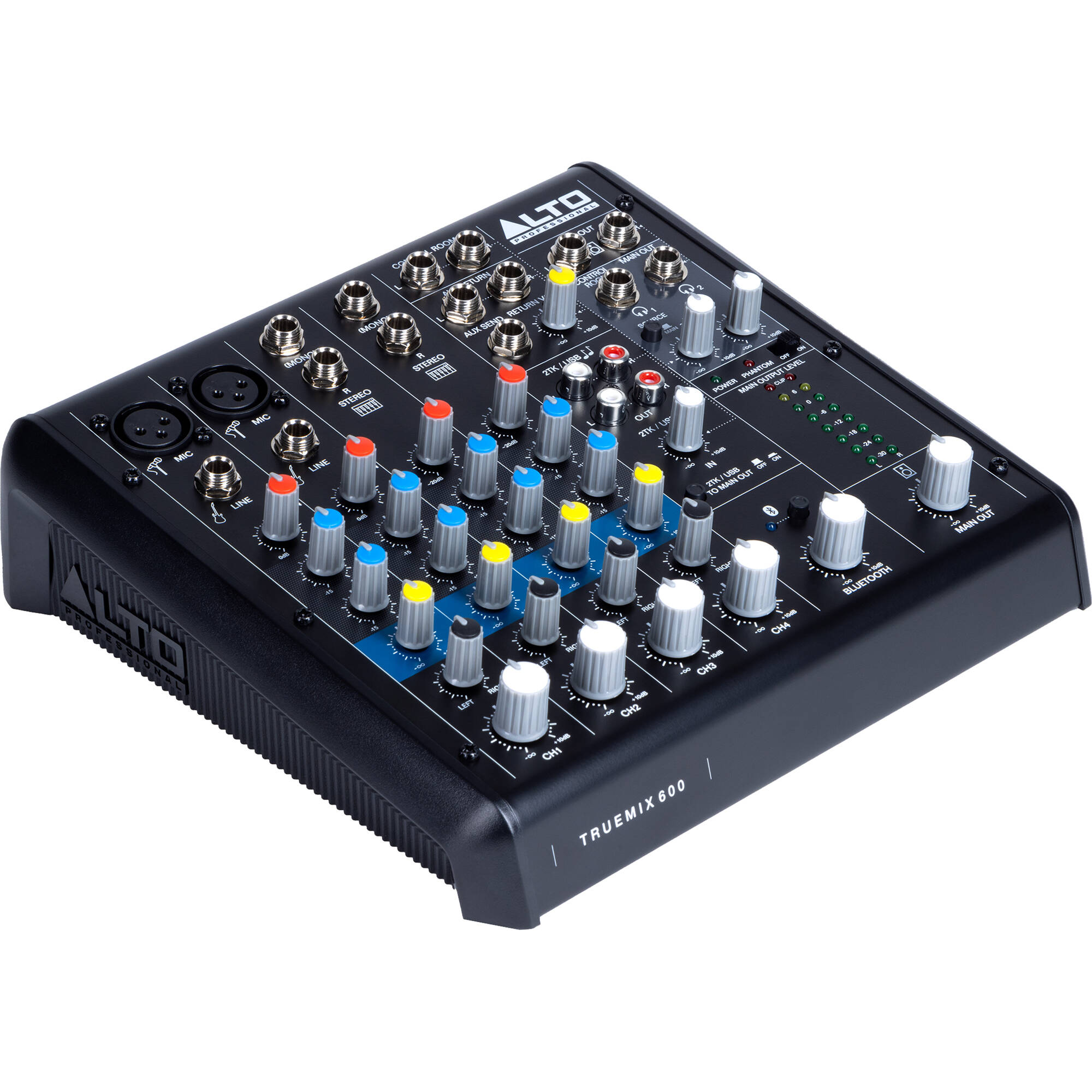 Alto Professional TrueMix 600 analog mixer with multiple input channels and control knobs, compact audio mixing device.