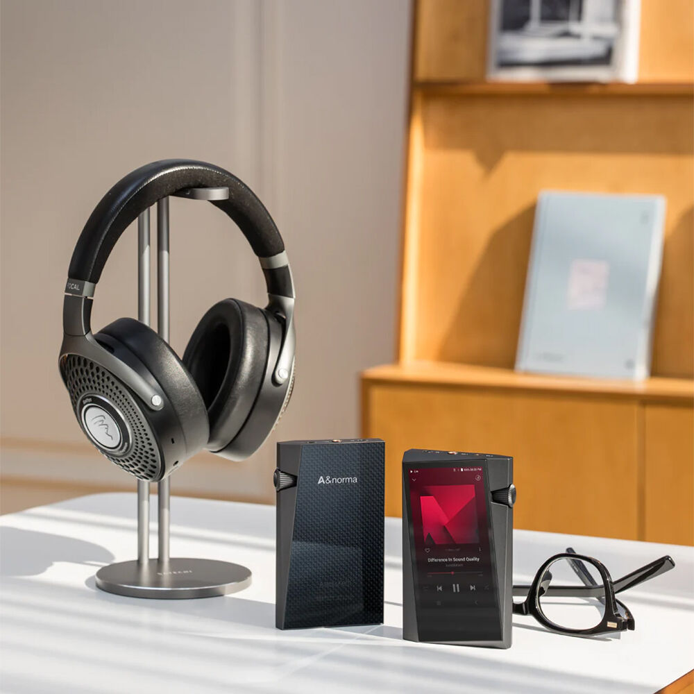 Astell&Kern A&norma SR35 portable music player with sleek black design and digital display screen.