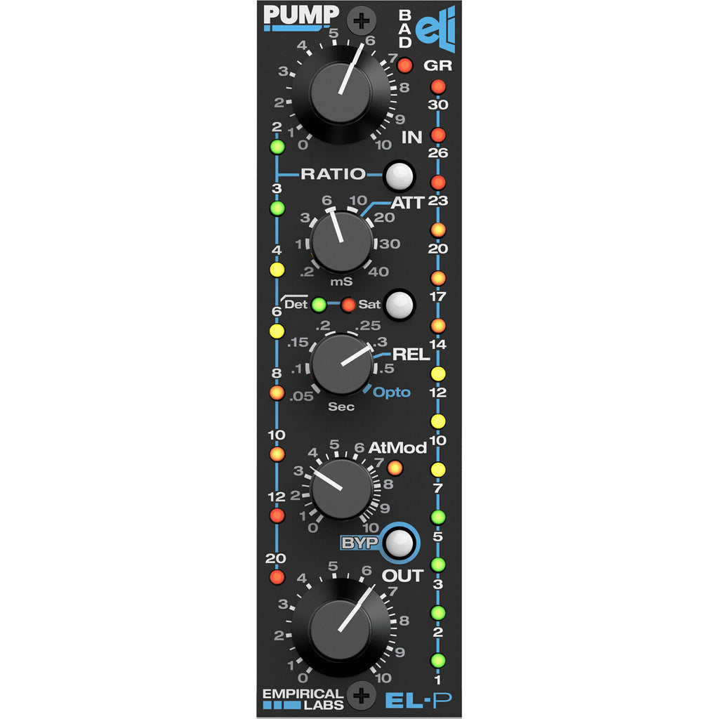 Empirical Labs Pump vertical effects and accessories unit with control knobs and input/output connections.