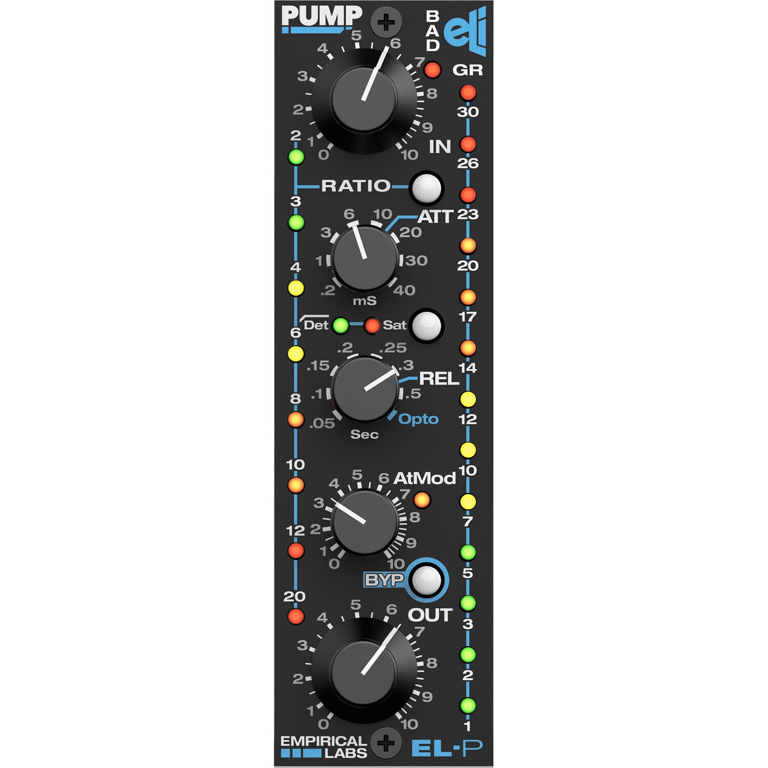 Empirical Labs Pump vertical effects and accessories unit with control knobs and input/output connections.
