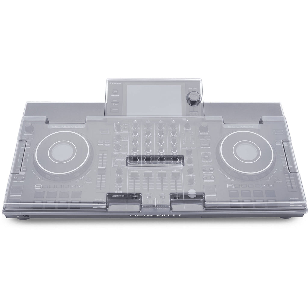 Decksaver DJ SC Live 4 cover protecting Denon DJ controller, durable black plastic design for safe transport and storage.