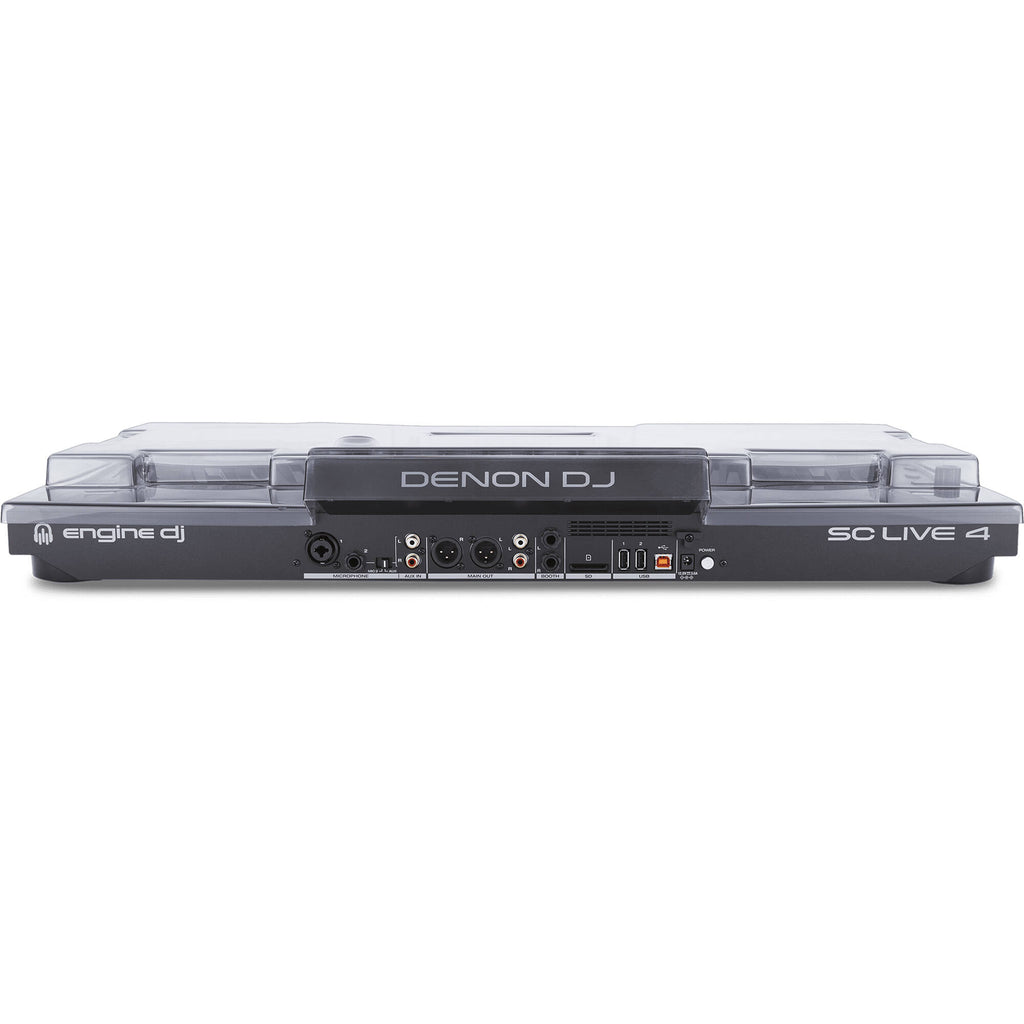 Decksaver DJ SC Live 4 cover protecting Denon DJ controller, clear plastic protective cover for DJ equipment.