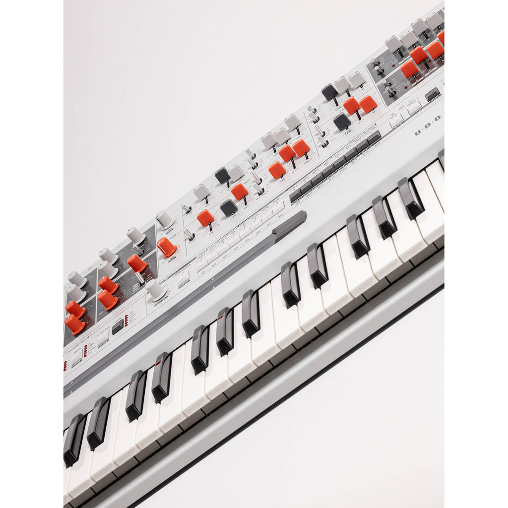 UDO Audio Super Gemini synthesizer with vintage-inspired design and multiple control knobs for rich analog sound.