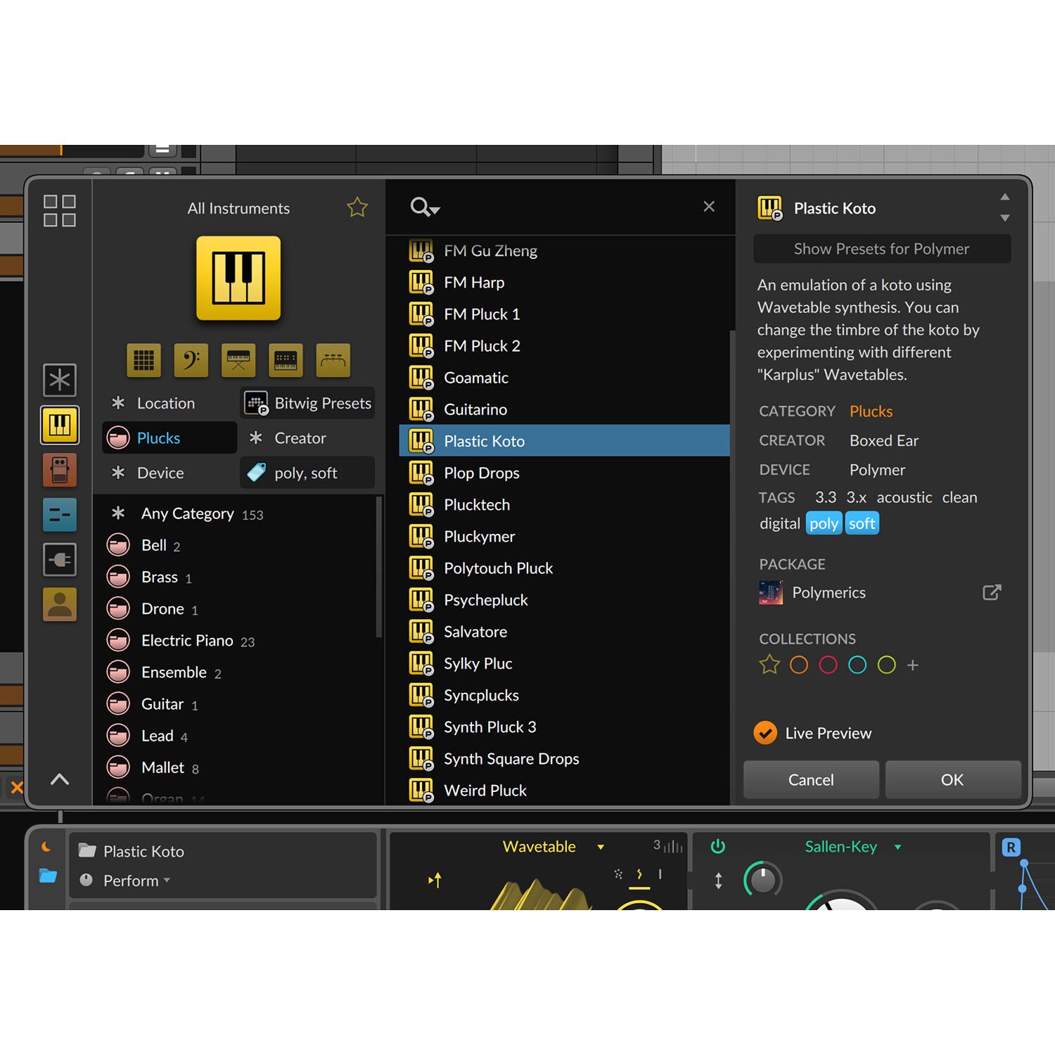 Bitwig Studio 5 music production software interface with digital audio workstation features and colorful control panels.