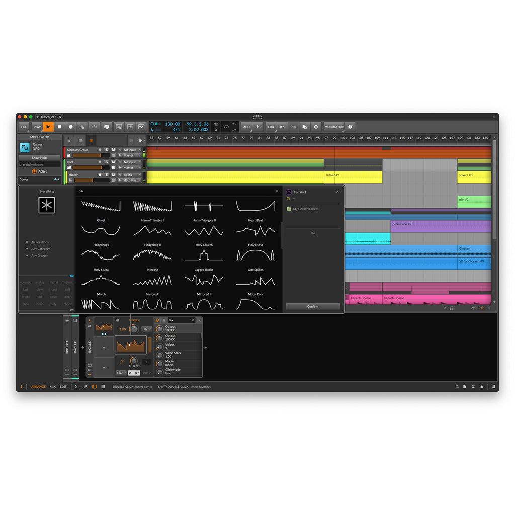 Bitwig Studio 5 music production software interface on screen, showing digital audio workstation features and controls.