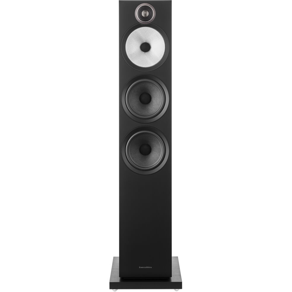 Bowers & Wilkins 603 S3 passive floorstanding speakers with sleek black cabinets and detailed speaker drivers.