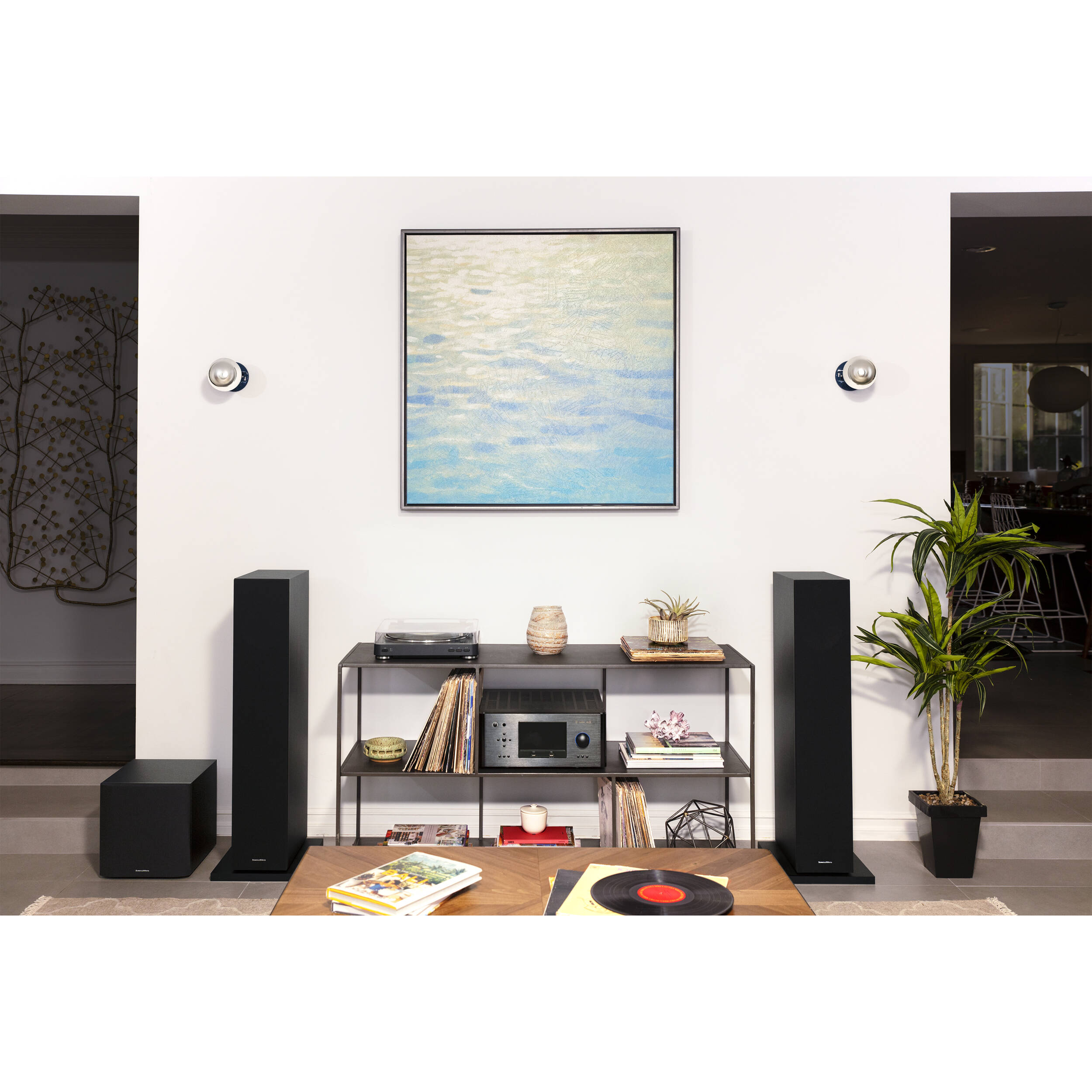 Bowers & Wilkins 603 S3 passive floorstanding speakers with sleek black cabinets and silver speaker grilles.