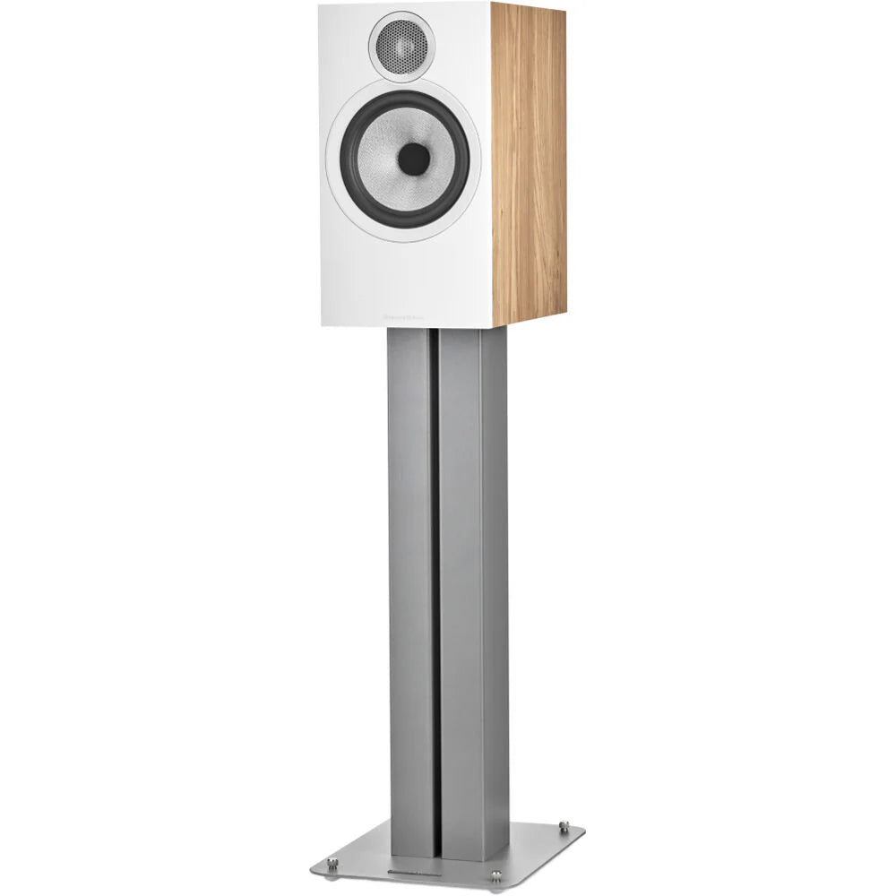 Bowers & Wilkins 606 S3 passive bookshelf speakers with black finish, showcasing their sleek design and compact size.