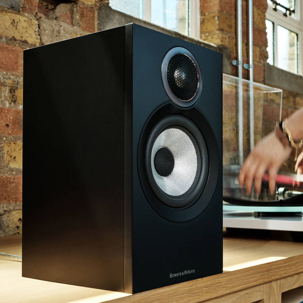 Bowers & Wilkins 607 S3 passive bookshelf speakers with black finish and compact design for high-quality audio.