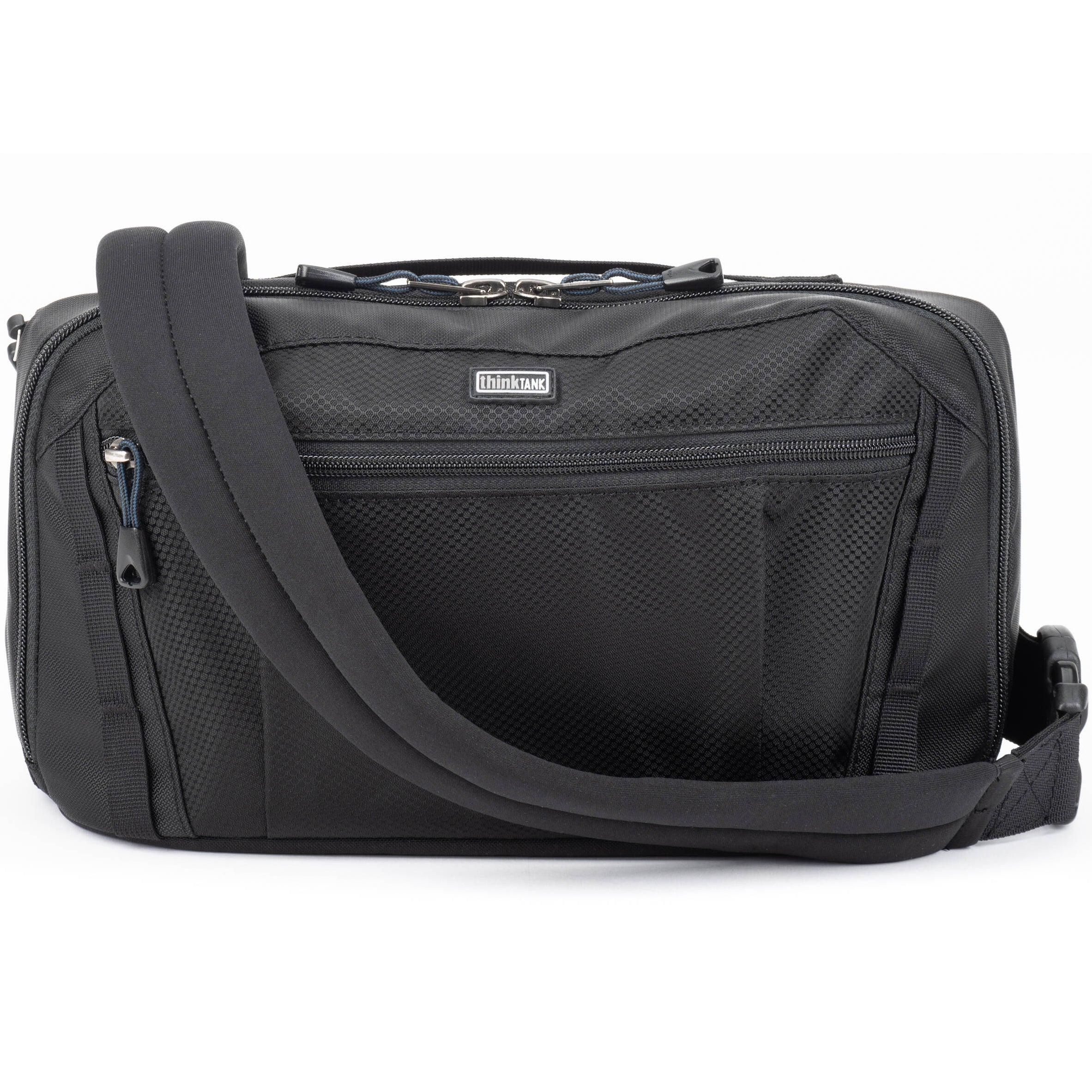Think Tank PressPass video equipment bag with padded compartments and adjustable straps for professional camera gear protection.