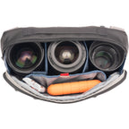 Think Tank PressPass camera and video equipment bag with padded compartments for gear storage and protection.
