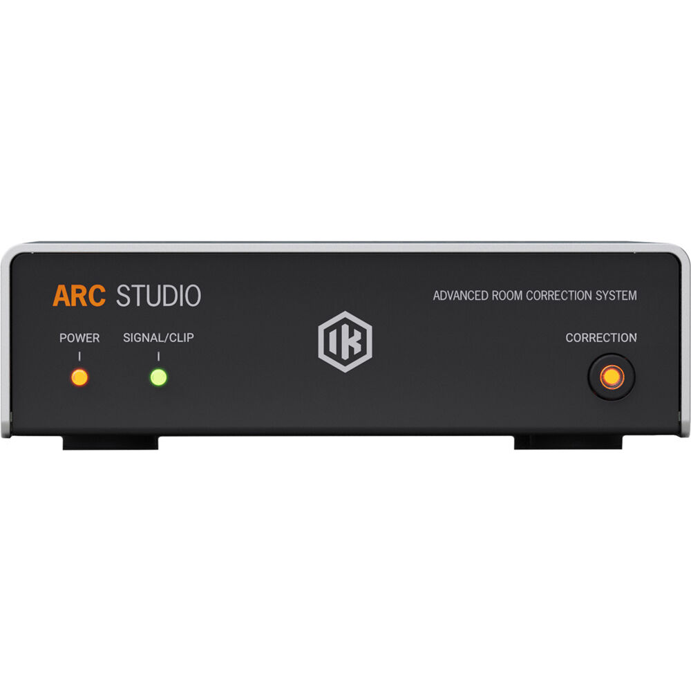 IK Multimedia ARC Studio room calibration device with interface and microphone for accurate acoustic tuning.