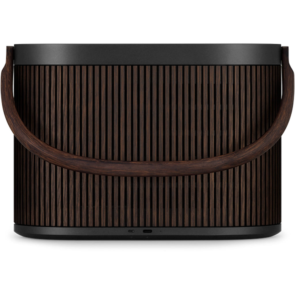 Bang & Olufsen Beosound A5 portable speaker with sleek design and fabric covering, showcasing premium audio quality and modern style.