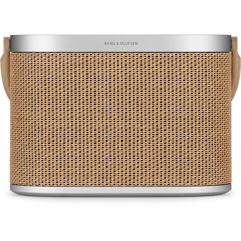 Bang & Olufsen Beosound A5 portable speaker with sleek design, fabric grille, and control buttons on top.