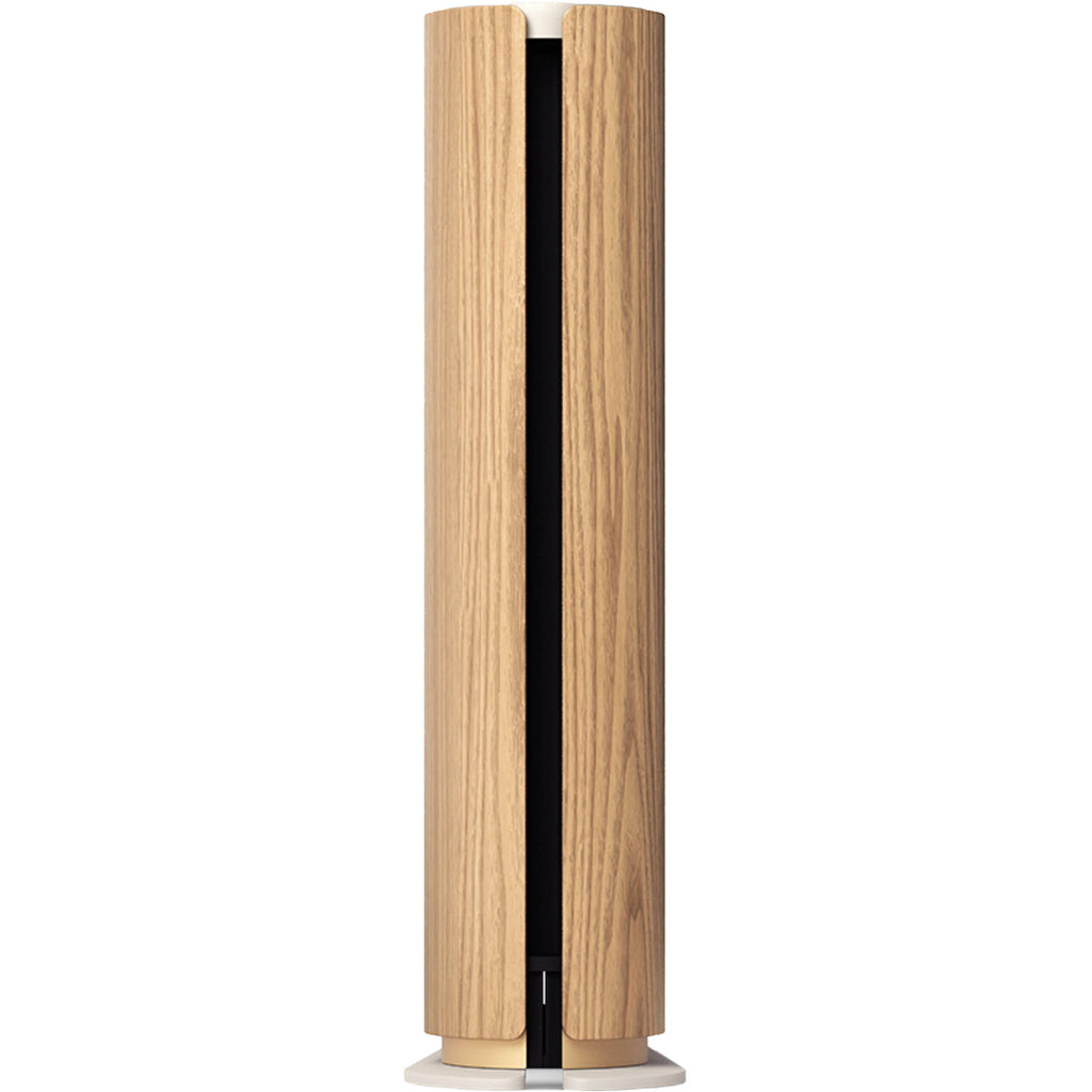 Bang & Olufsen Beosound Emerge wireless speaker in gold tone with sleek, modern design and fabric covering.