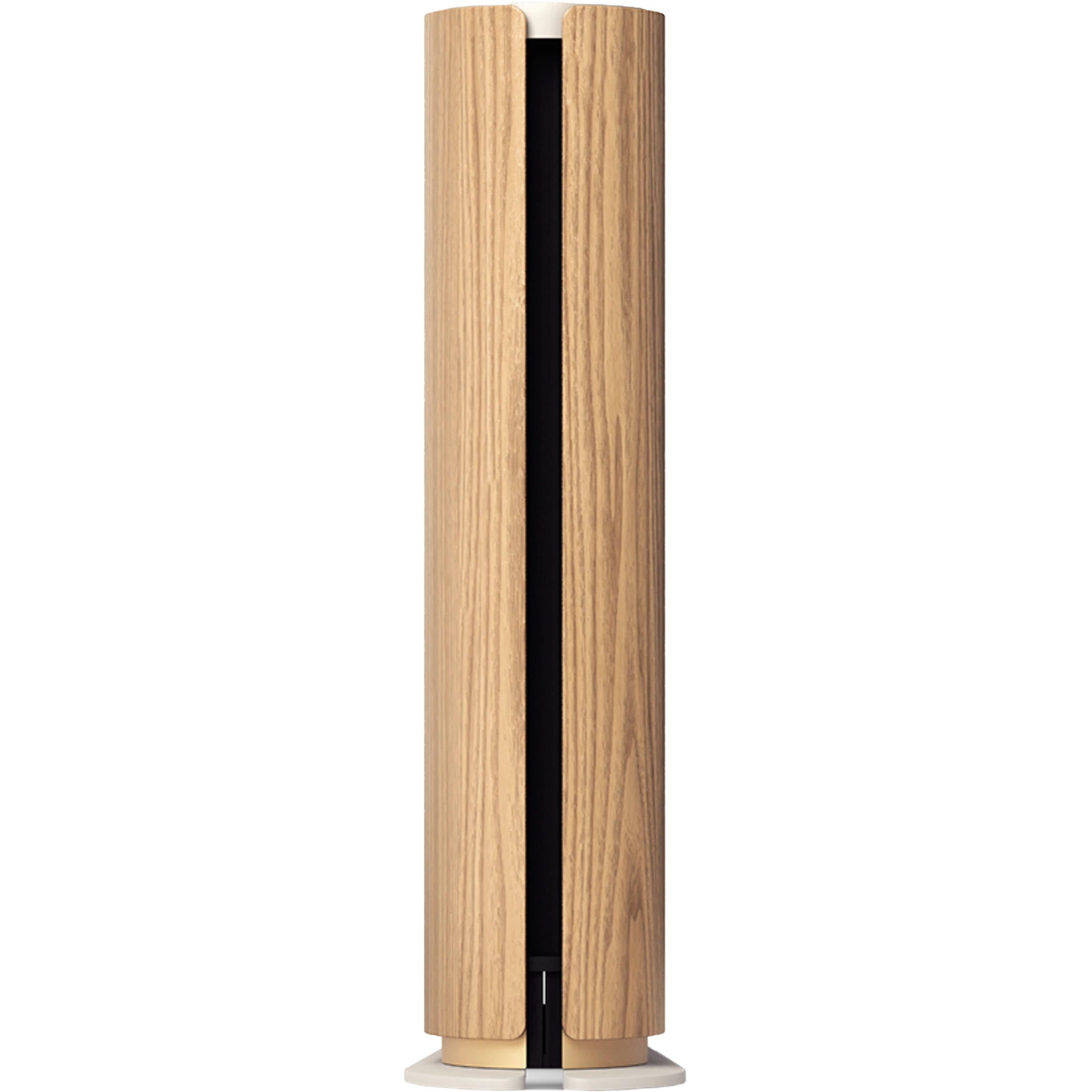Bang & Olufsen Beosound Emerge wireless speaker in gold tone with sleek, modern design and fabric covering.