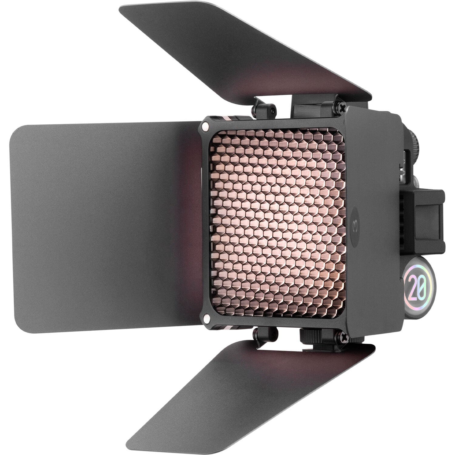Zhiyun Fiveray M20 bi-color LED lights in a combo package, showing adjustable light panels with control dials and mounting accessories.