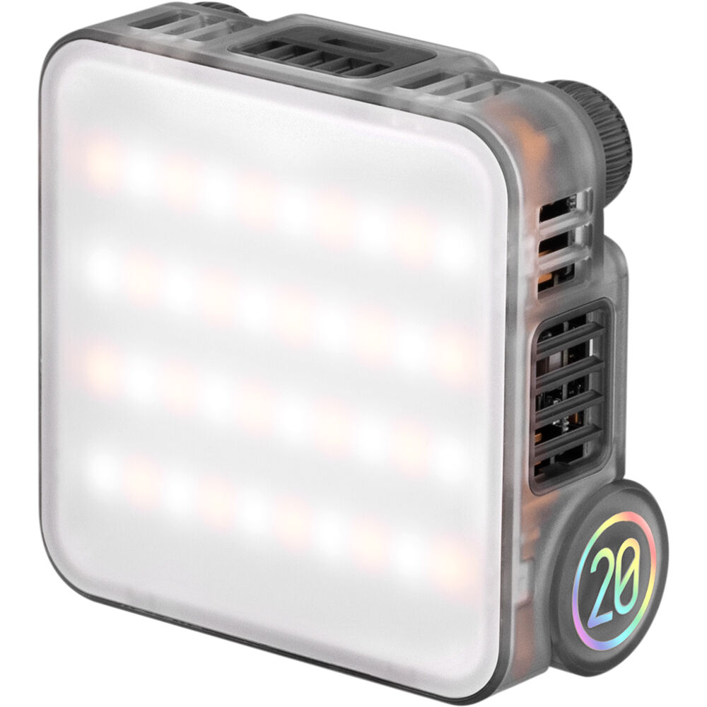 Zhiyun Fiveray M20 bi-color LED lights in a combo pack with adjustable panels and lighting accessories on a white background.