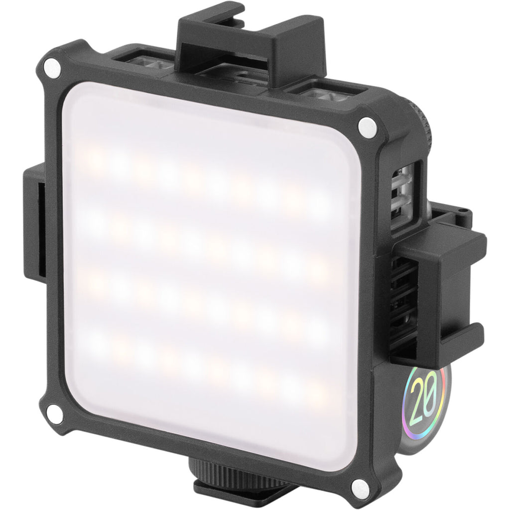 Zhiyun Fiveray M20 bi-color LED lights in a combo set, showing adjustable panels and lighting controls for professional photography.