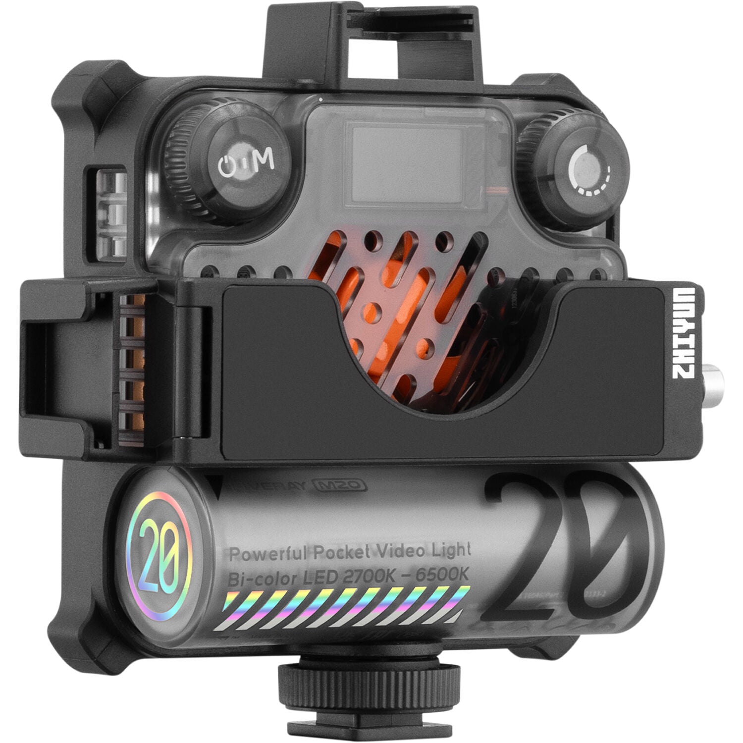 Zhiyun Fiveray M20 bi-color LED lights combo with adjustable panels and mounting accessories, ideal for professional video lighting.