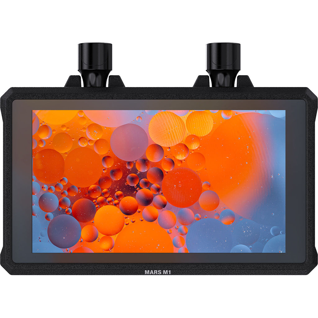 Hollyland Mars M1 Enhanced video monitors set with two portable wireless monitor units, featuring screens and control buttons.