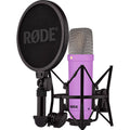 Rode NT1 Signature Series condenser microphone with sleek design and shock mount, ideal for studio recording and vocals.