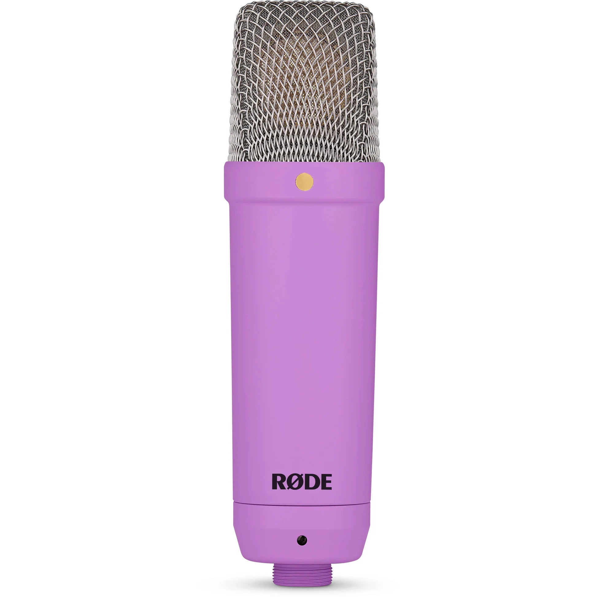 Rode NT1 Signature Series condenser microphone with black finish and gold accents, detailed close-up shot for studio recording setup