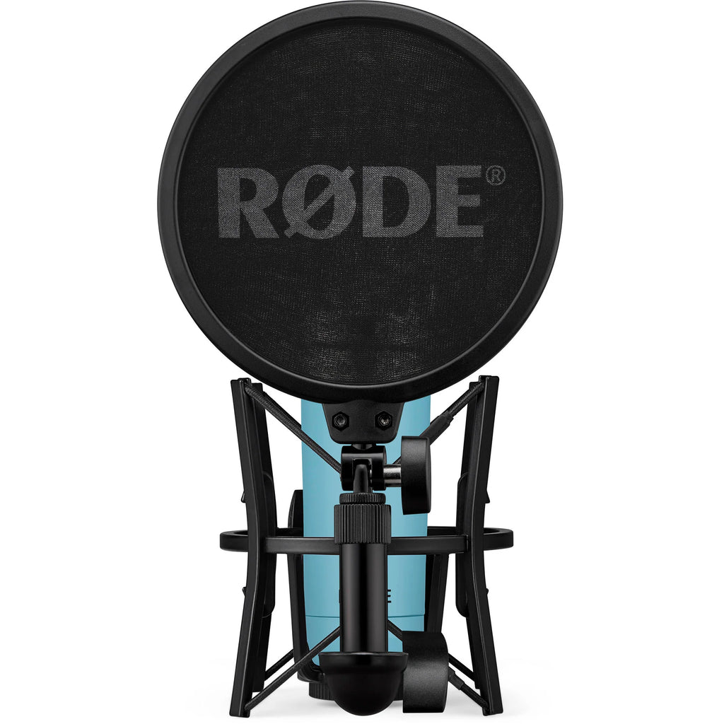 Rode NT1 Signature Series condenser microphone with sleek black body and metal grille for studio recording and vocals