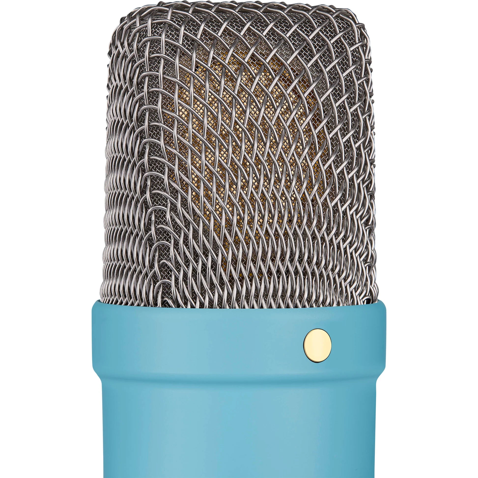 Rode NT1 Signature Series condenser microphone with black body and silver grille, positioned on a stand for studio recording.