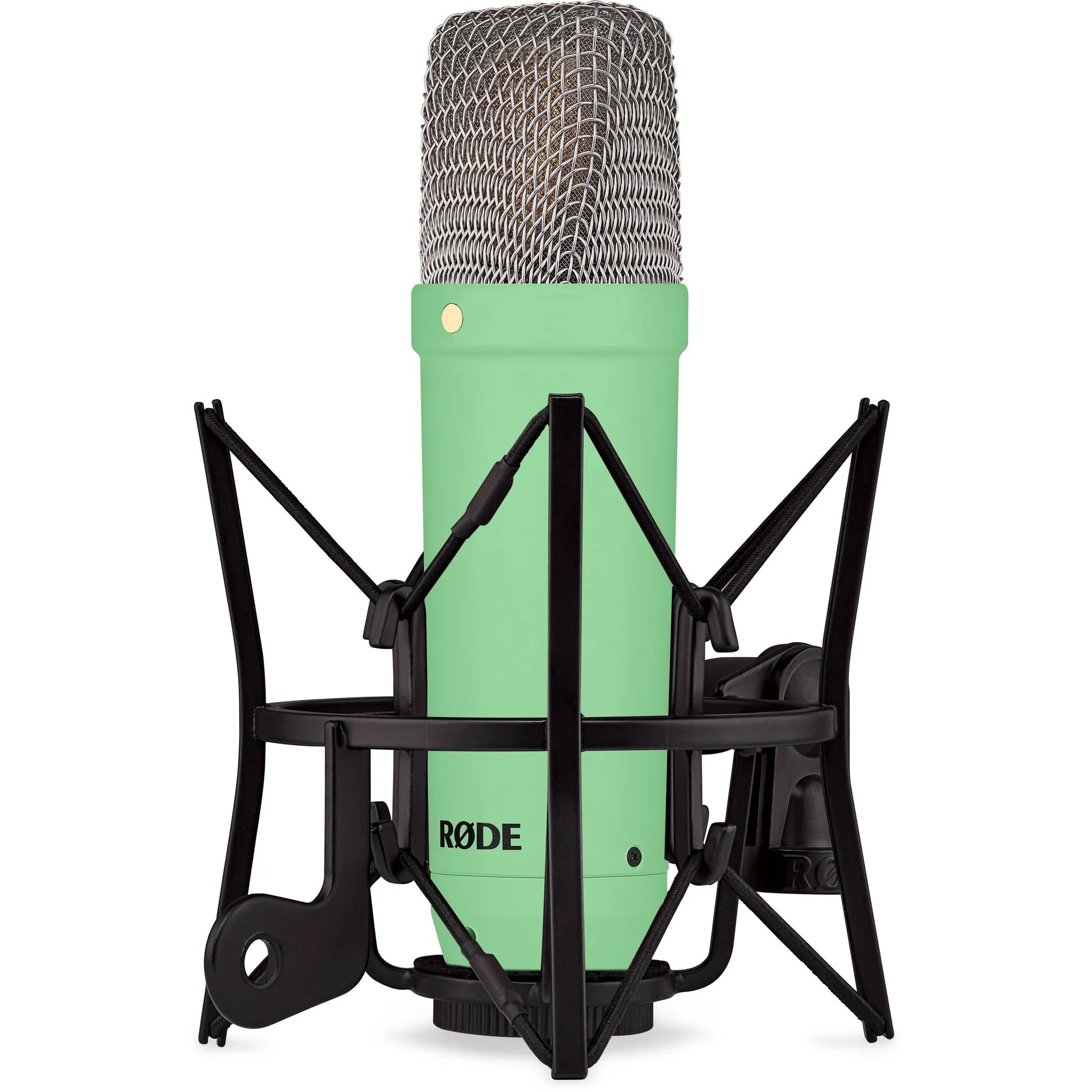 Rode NT1 Signature Series condenser microphone with black grille and silver body, designed for studio recording and vocals.