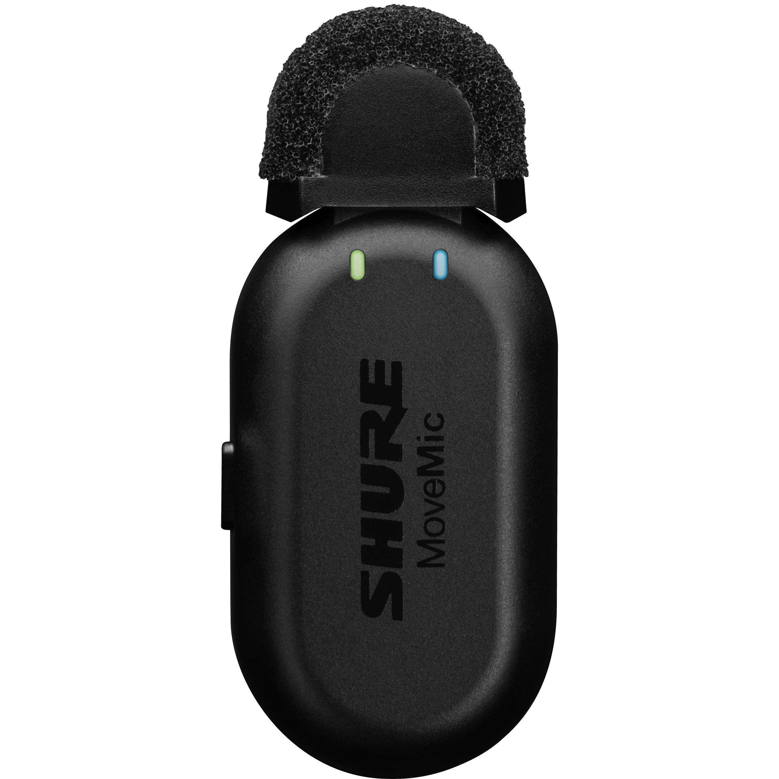 Shure MoveMic One creator wireless microphone system with compact transmitter and receiver for high-quality audio recording.
