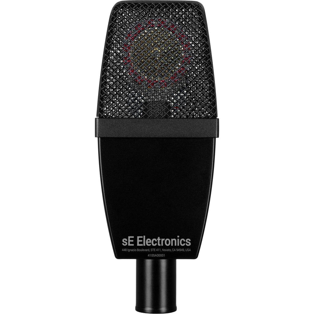 sE Electronics sE4100 condenser microphone with dual capsules and professional audio quality, shown on a stand.