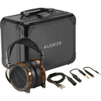 Audeze LCD-3 leather wired headphones with large ear cups and headband, showcasing premium audio equipment design.