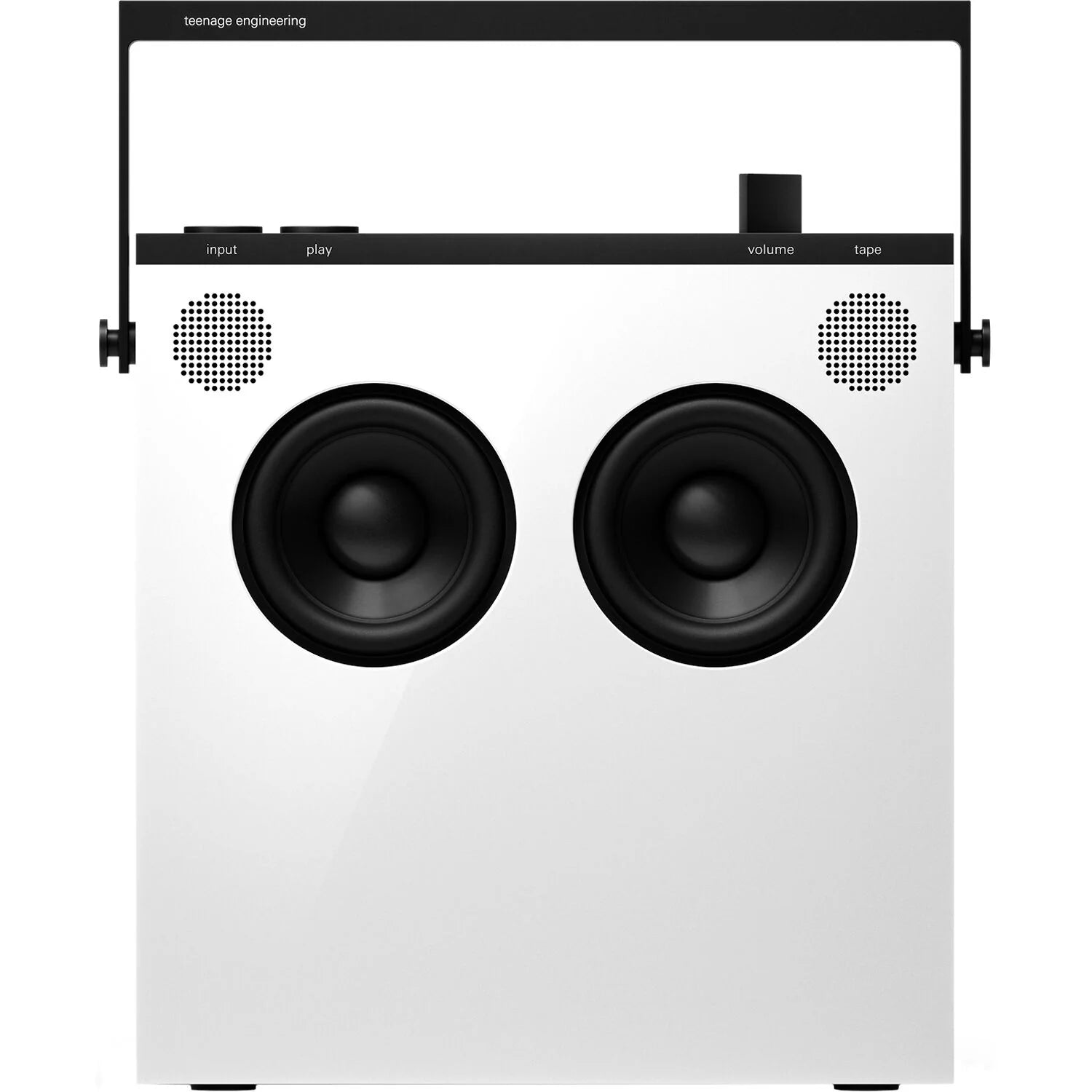 Teenage Engineering OB-4 portable speaker with a sleek design and vibrant colors displayed on a clean surface.