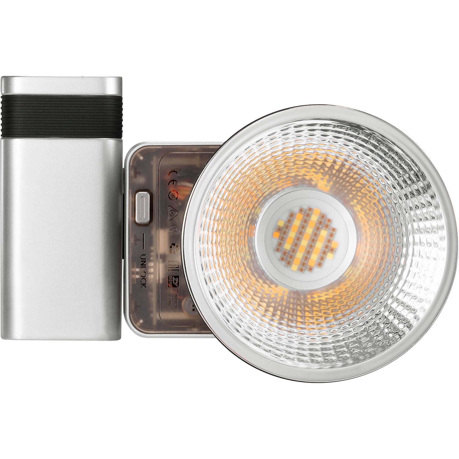 Zhiyun Molus X60 RGB combo LED light showing adjustable color spectrum and brightness settings for professional lighting.