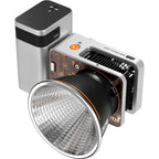 Zhiyun Molus X60 RGB Pro LED light showing adjustable color settings and bright illumination for professional photography.