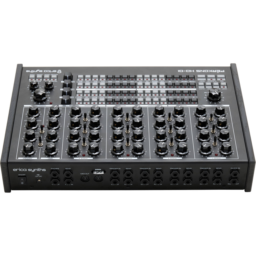 Erica Synths Perkons HD-01 drum machine and sampler with knobs and buttons, compact electronic music instrument.