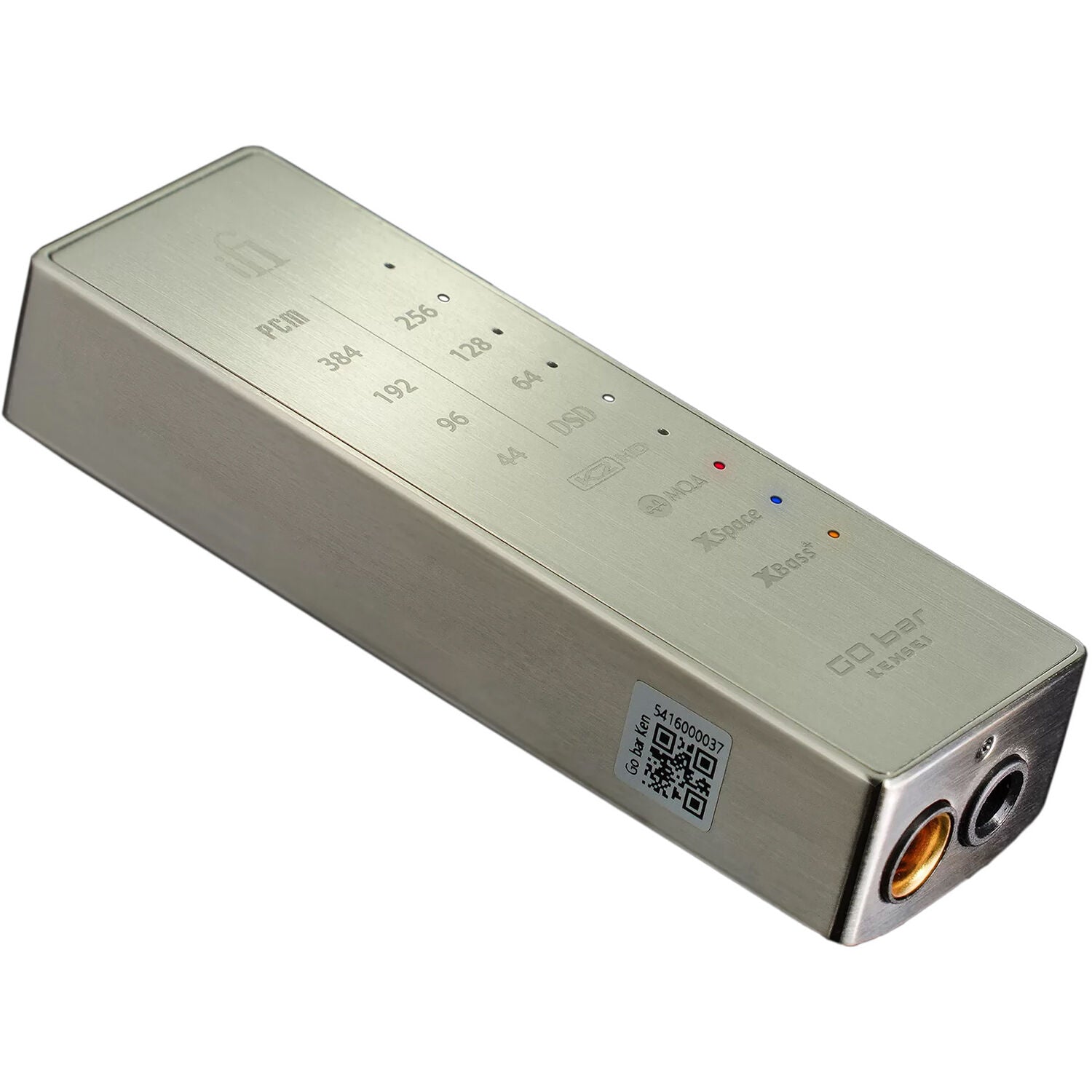 iFi Audio GO Bar Kensei headphone amplifier and DAC with sleek design, portable device, and multiple connection ports.