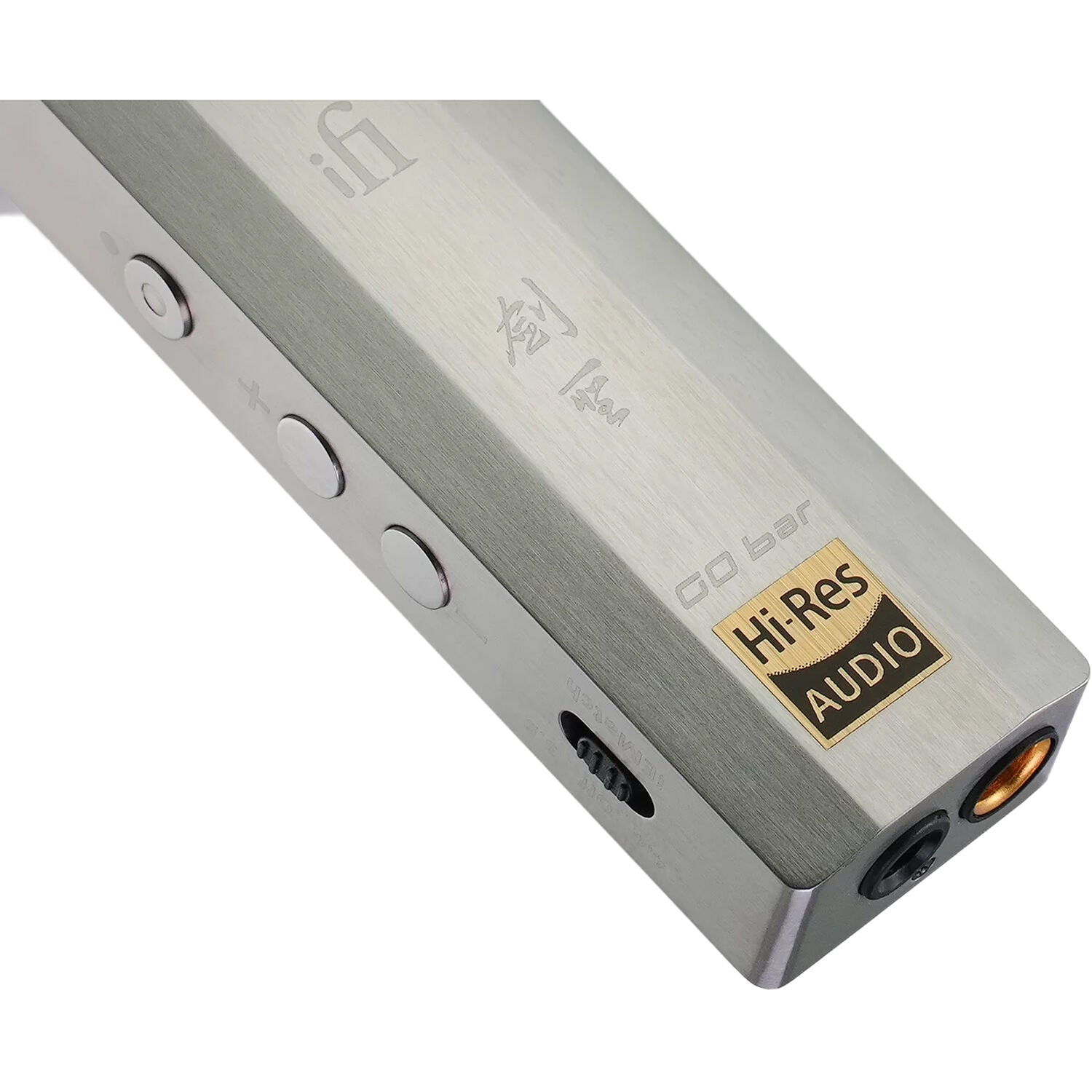 iFi Audio GO Bar Kensei headphone amplifier and DAC, compact black device with control knobs and ports on top.