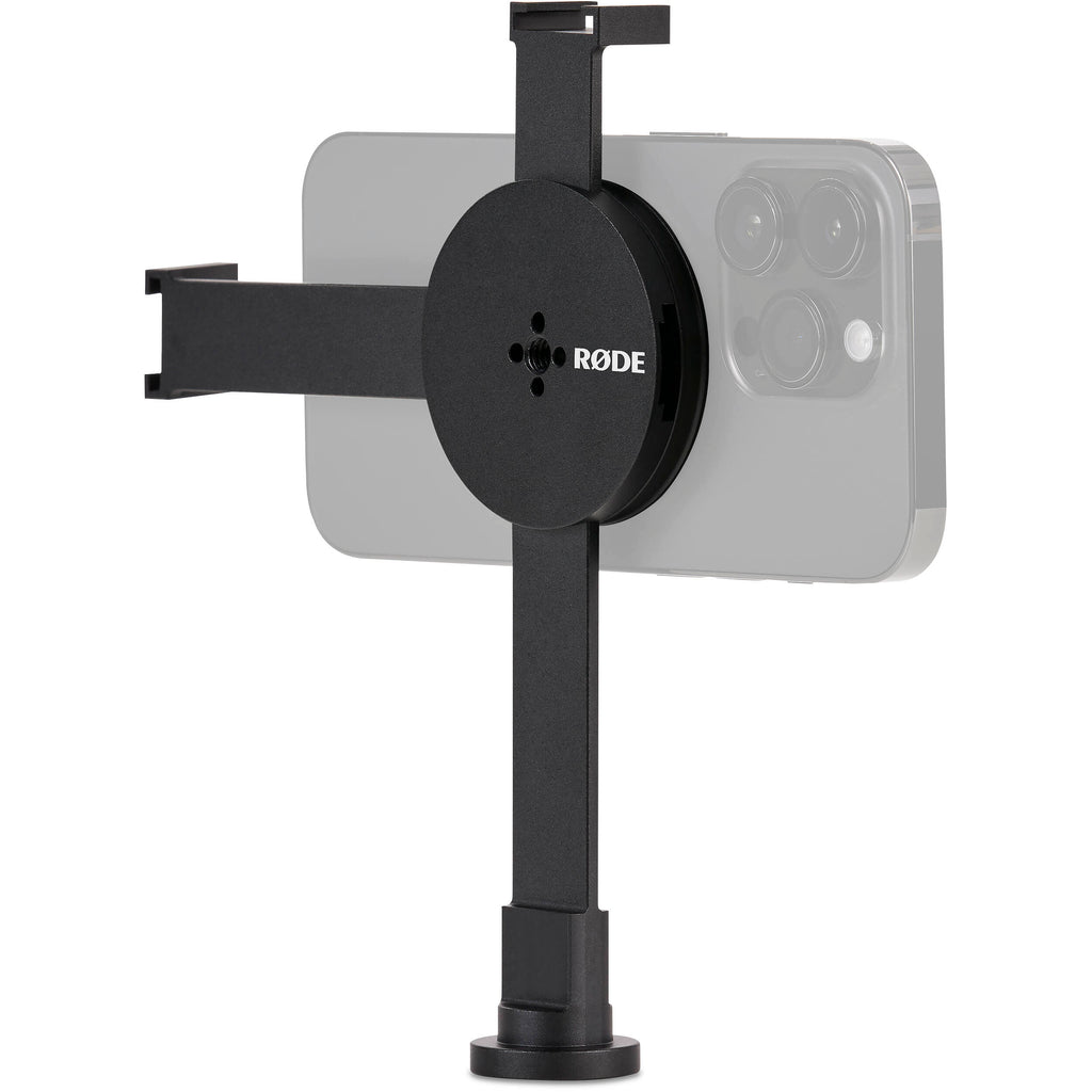 Rode Magnetic Mount attached to a tripod for secure microphone and camera support in professional audio and video setups.