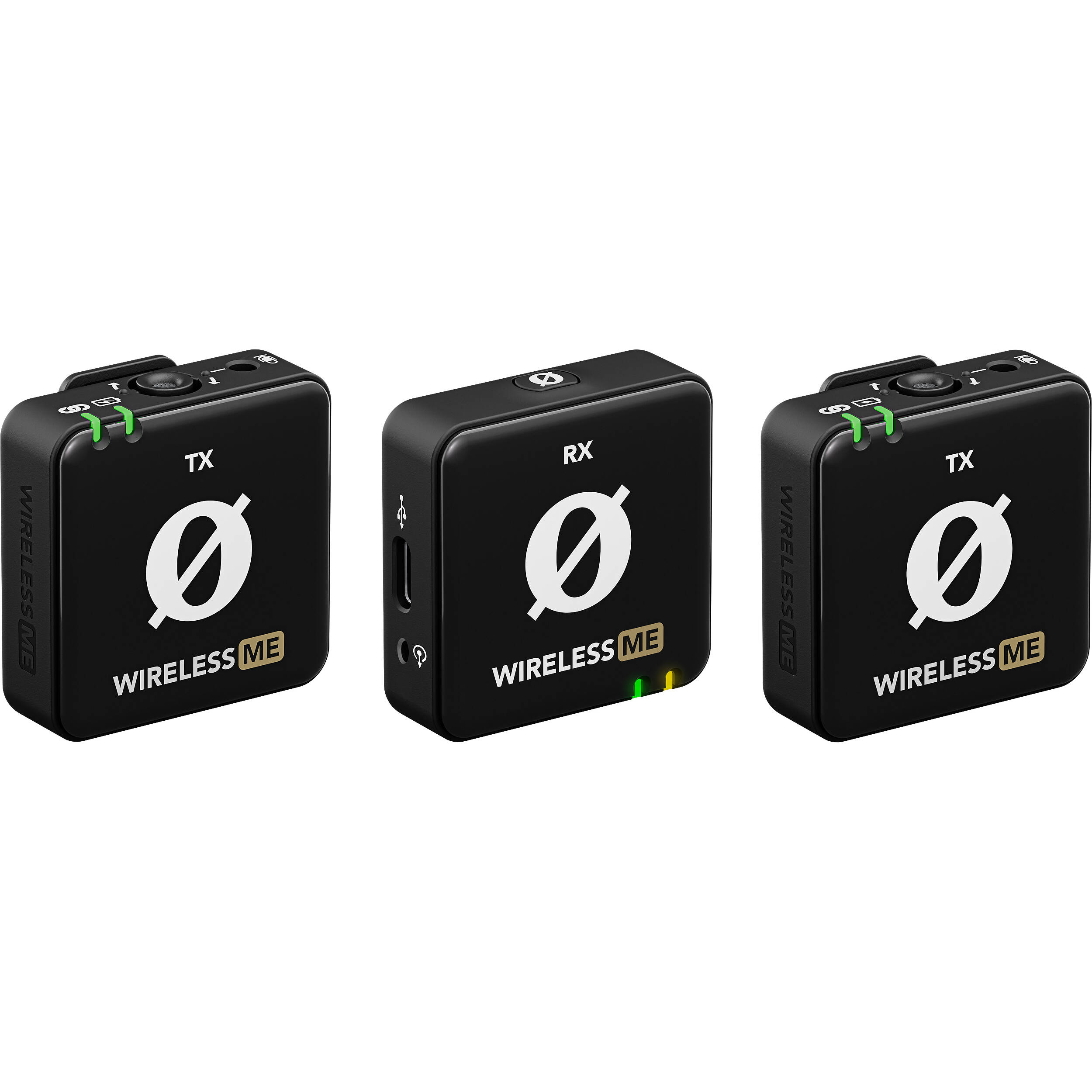 Rode Wireless ME Dual creator wireless microphone system in black with compact transmitters and receiver for high-quality audio recording.