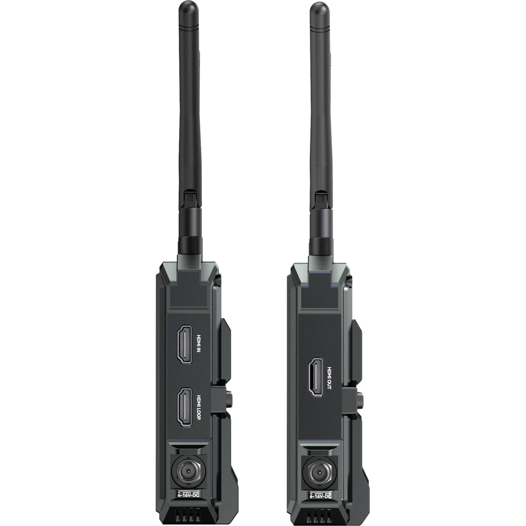 Hollyland Pyro H wireless video transmission system with compact receiver and transmitter units for professional video streaming.