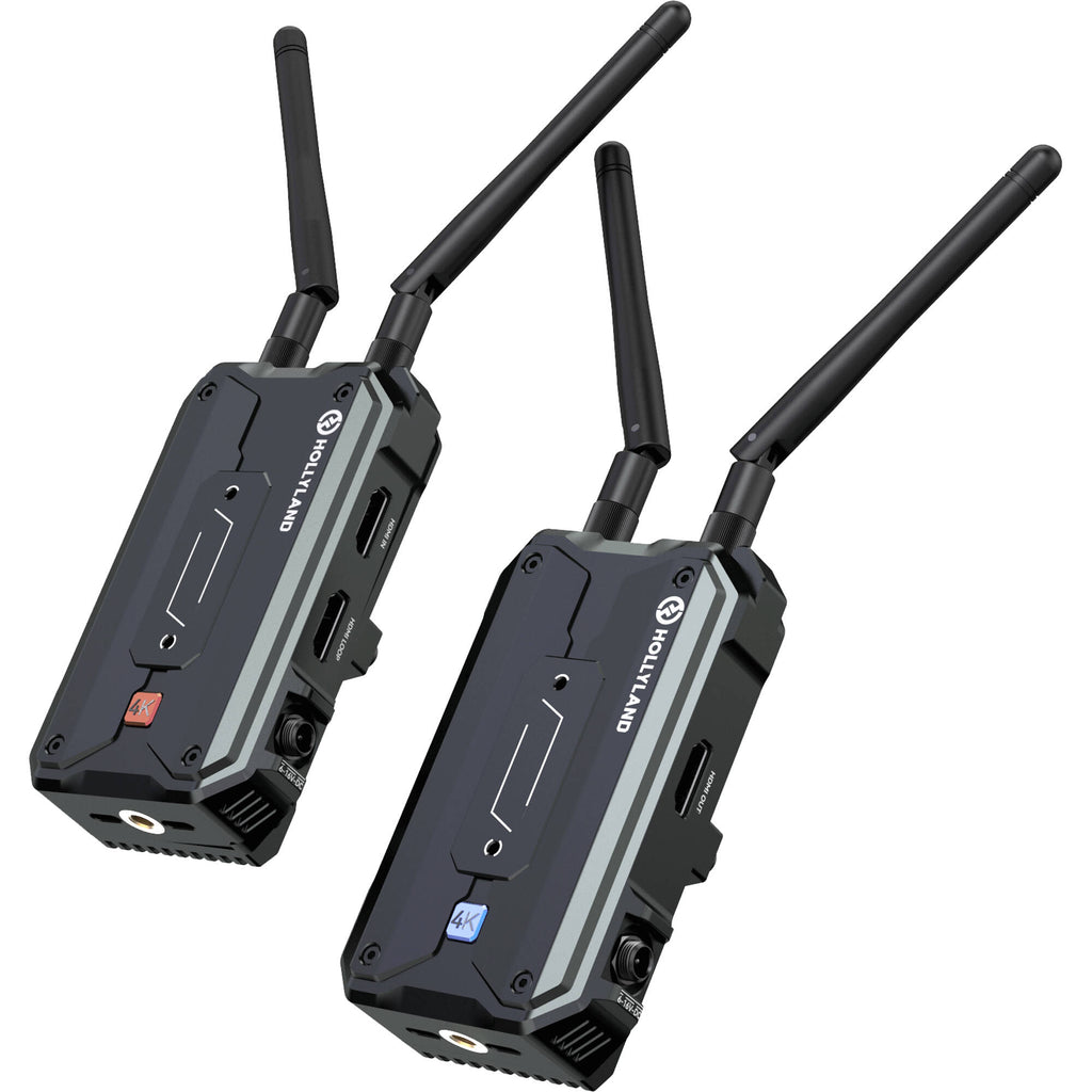 Hollyland Pyro H wireless video transmission system with transmitter and receiver units set up for professional video streaming.