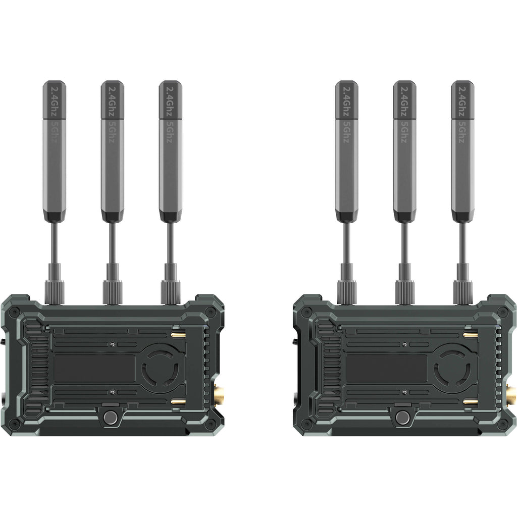 Hollyland Pyro S wireless video transmission system with compact design and multiple connection ports for professional video filming.