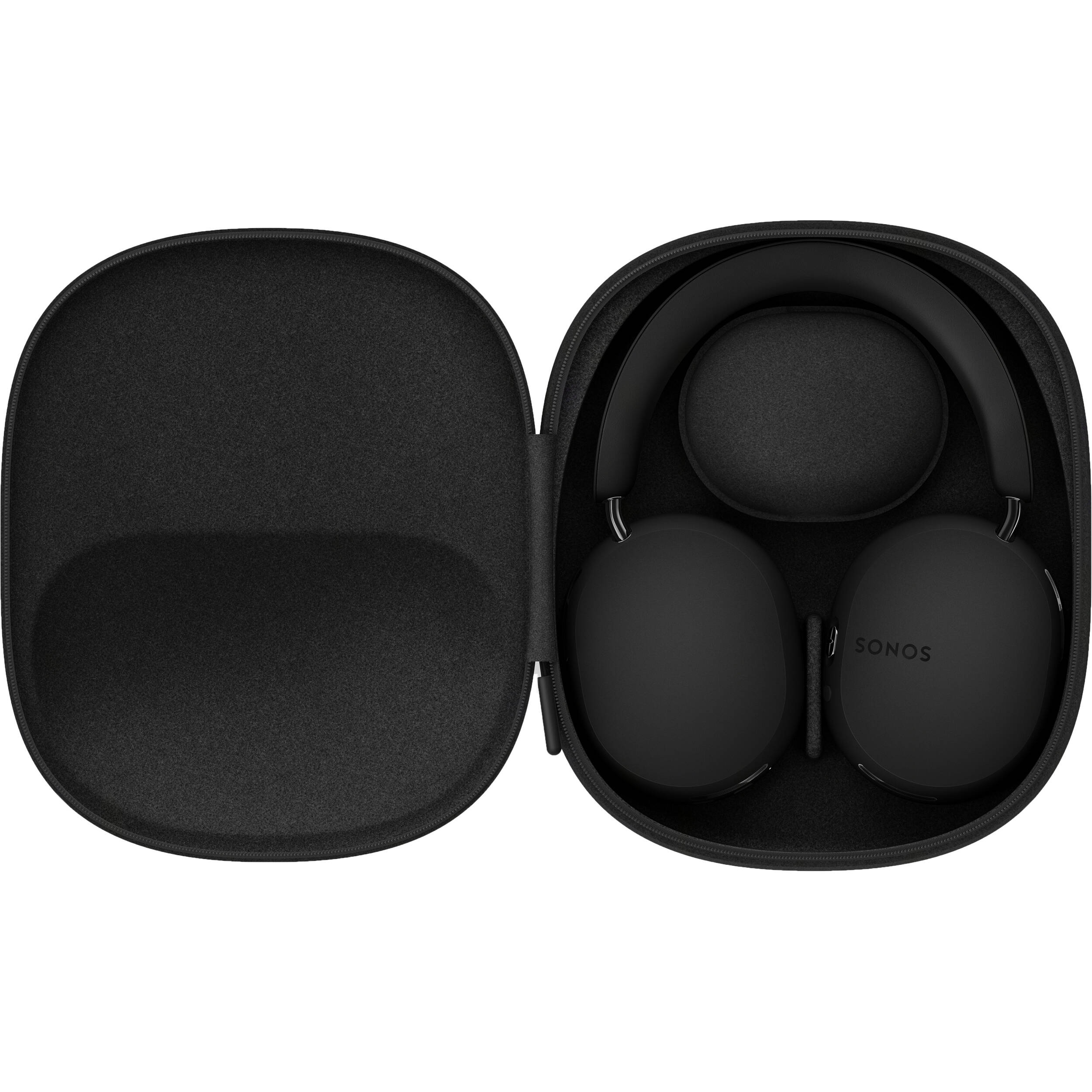 Sonos Ace wireless headphones in black with over-ear design, featuring plush ear cushions and a sleek modern look.